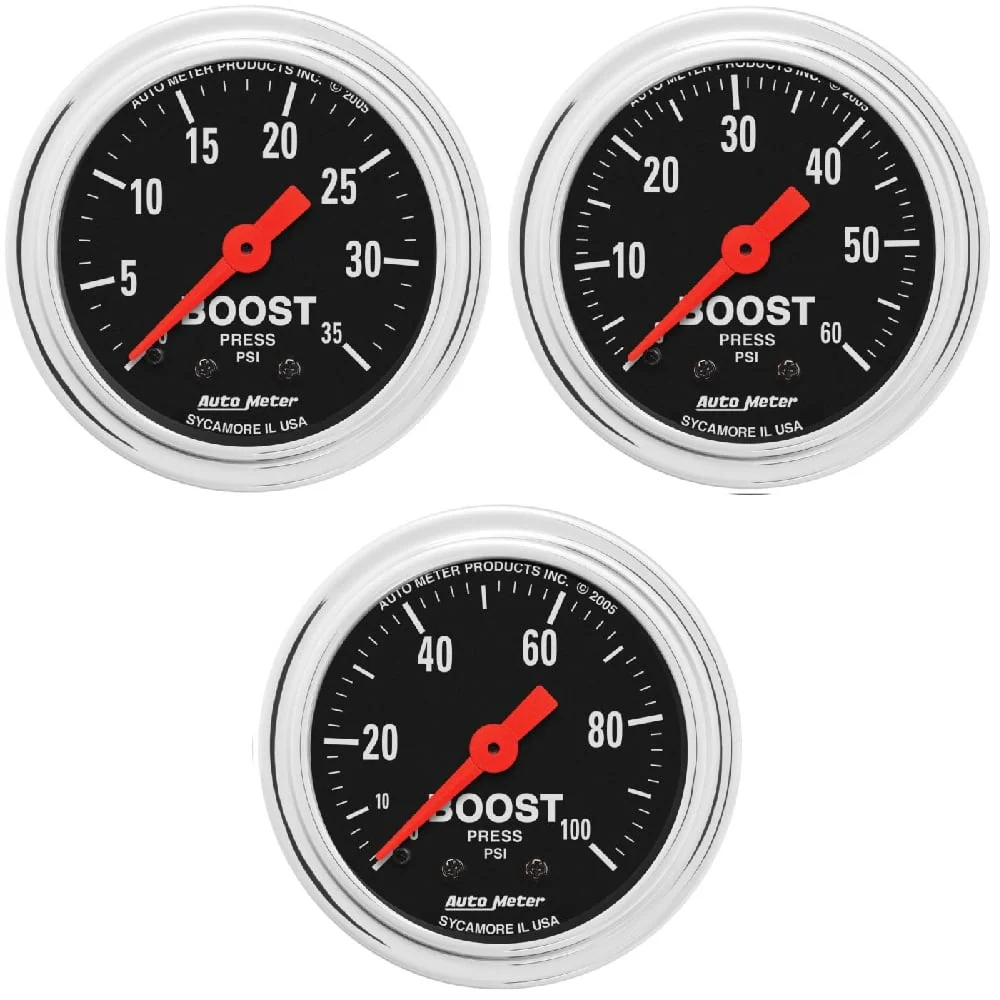 Auto Meter 2-1/16" Traditional Chrome Boost Gauge | 0-35 PSI | 0-60 PSI | 0-100 PSI