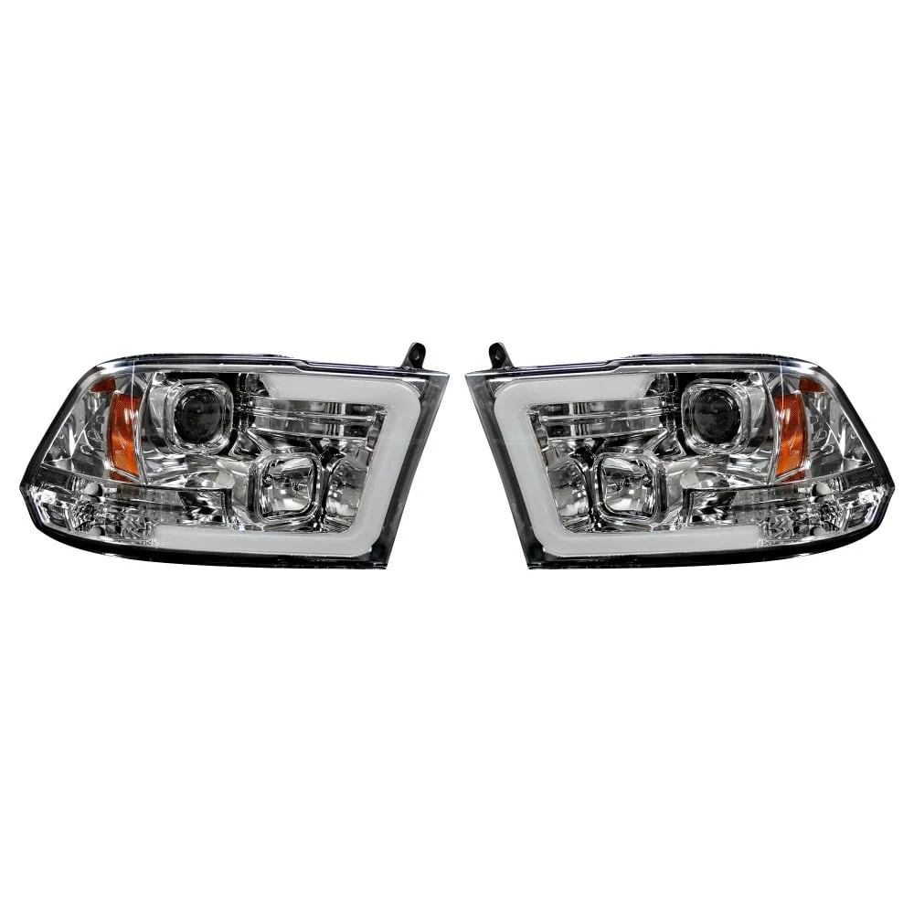 RECON Clear/Chrome Projector Headlights with OLED Halos 10-18 Dodge Ram