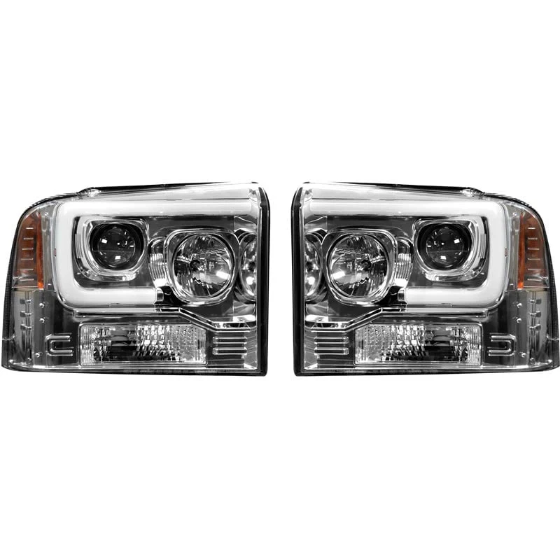 RECON Clear/Chrome Projector Headlights with OLED Halos 05-07 Ford SuperDuty