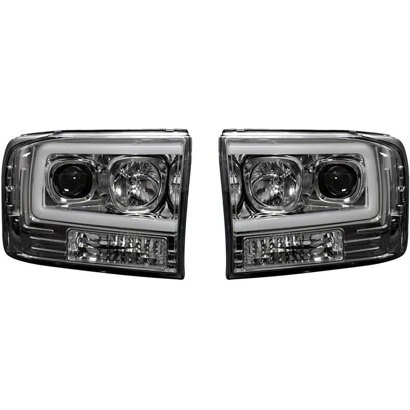 RECON Clear/Chrome Projector Headlights with OLED Halos 99-04 Ford Superduty